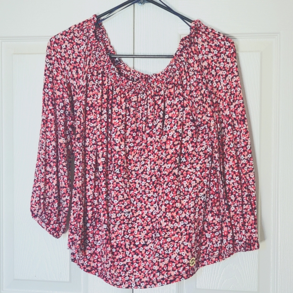 Michael Kors Women's Off The Shoulder Long Sleeve Floral Print Blouse Size M